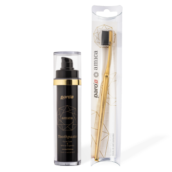 paro&#174;amica, 24 Karat Gold beschichtete Zahnb&#252;rste, black-soft und Zahnpasta GumCare &amp; WhiteExperts